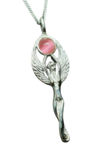 Winged Goddess Rose Quartz Angel Pendant Sterling Silver Chain Necklace ... - $33.58
