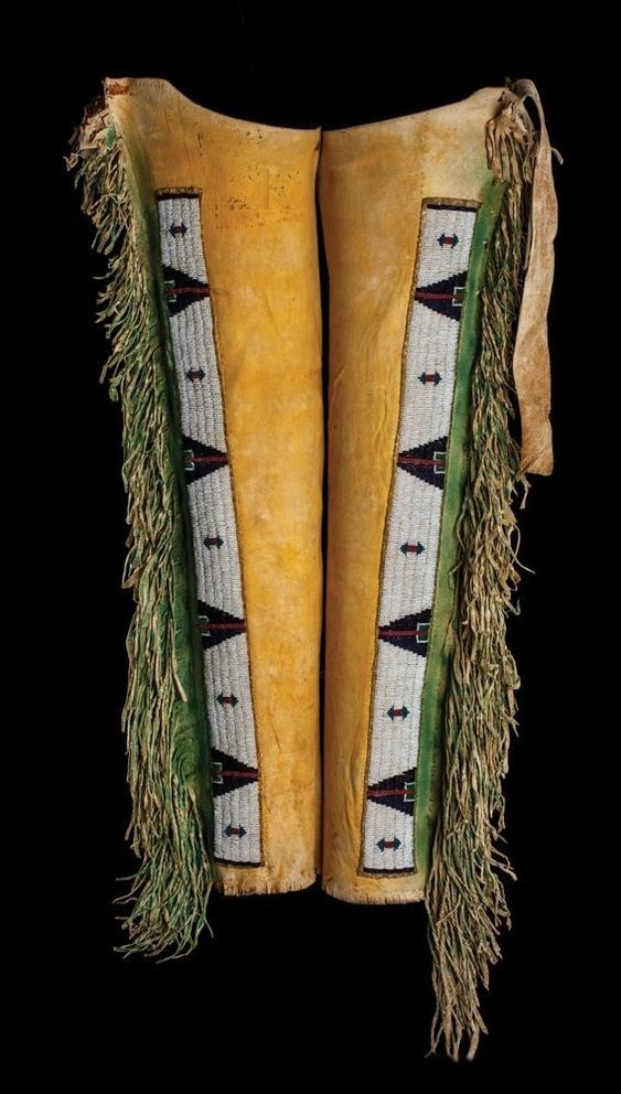OLD STYLE Native American Buckskin Tan Suede Leather Fringes Beaded Chaps BC09 Native American