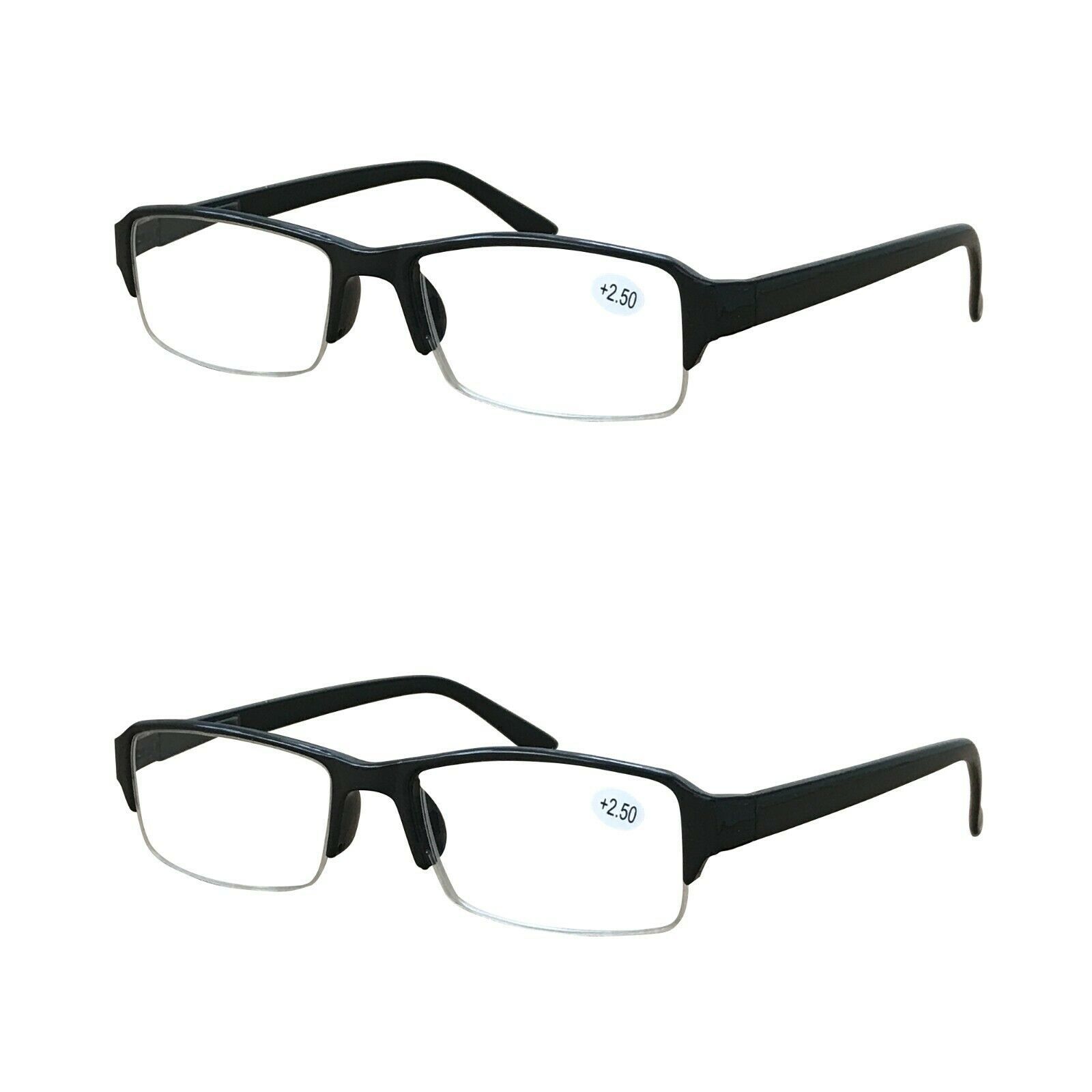 2 Packs Mens Unisex Rectangular Half Frame Reading Glasses Spring Hinge Readers Reading Glasses