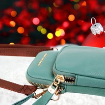 Montana West Genuine Leather Cellphone Crossbody Bag Turquoise NEW image 2