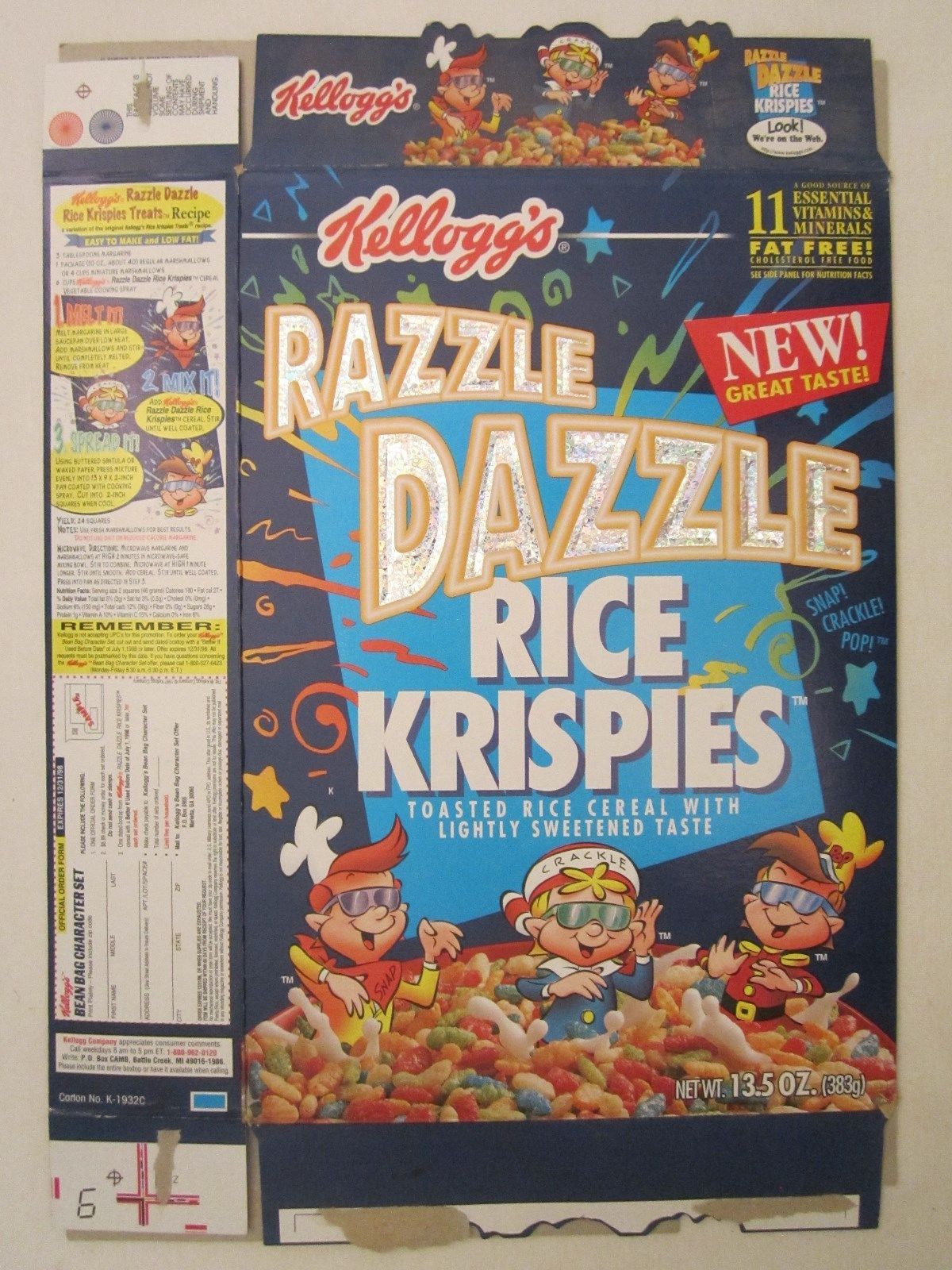 Kelloggs Cereal Box 1997 RAZZLE DAZZLE Rice Krispies 13.5 oz Kellogg