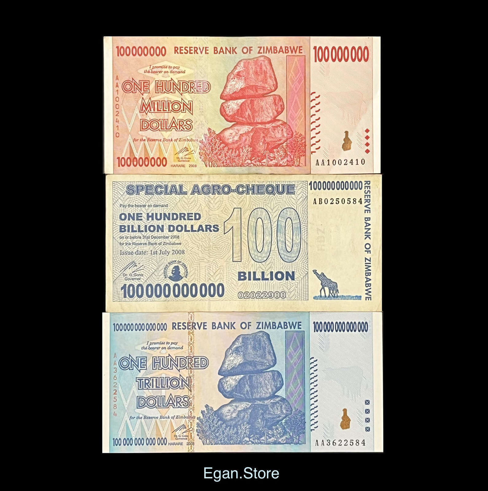 Zimbabwe Hyperinflation Set 3 Pcs 100 Trillion 100 Billion 100   Il Fullxfull.4435890399 7guz 