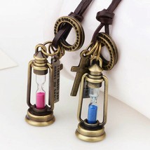 New Vintage Hourglass Pendant Genuine Leather Maxi Collier Love Choker Necklaces - $6.42