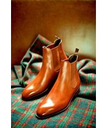 Handmade Men&#39;s Tan Leather High Ankle Chelsea Boots - $149.99+