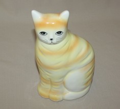 8.5&quot; Vintage 70s Yellow Striped Cat Ceramic Bank Sitting Kitty The World... - $19.75