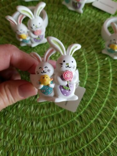 NWT MERI MERI Easter Bunny RABBIT EARS NAPKIN RINGS Set //8 Painted Wood