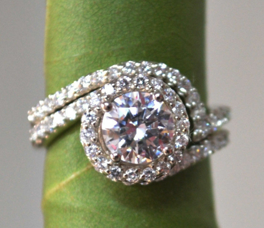 3.00Ct Round Cut Diamond 925 Sterling Silver Swirl Engagement Bridal Ring Set
