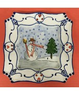 Snowman Square Plate Cut Outs White Cream Signed Numbered Christmas - $19.79
