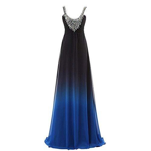 Scoop Neck Crystals Long Gradient Chiffon Prom Formal Evening Dresses Black Blue