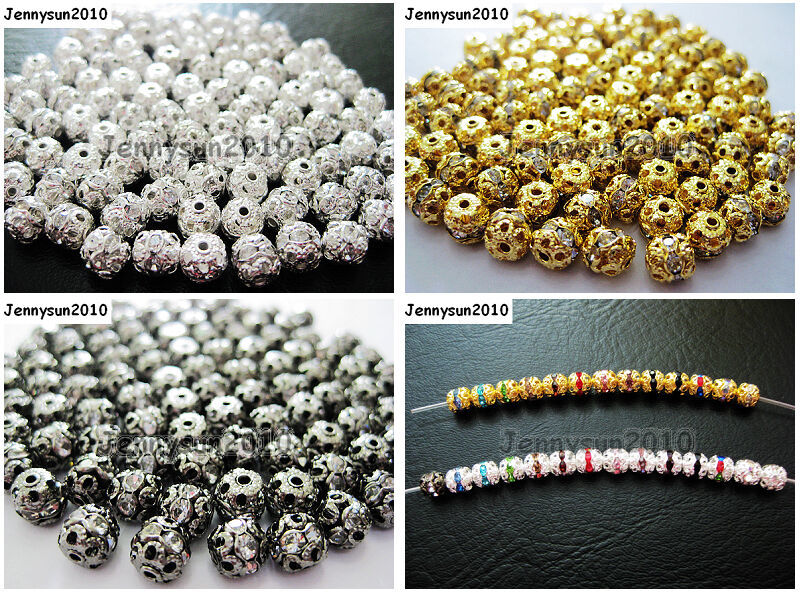 100pcs Czech Crystal Rhinestones Pave Diamante Round Spacer Beads 6mm 8mm 10mm
