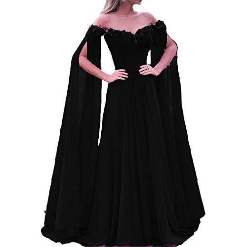 Plus Size Off The Shoulder Long Sleeves Cape Prom Evening Dresses Black US 22W