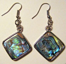 Paua abalone shell drop earrings 2 &quot;iridescent green blue light brown - $31.46