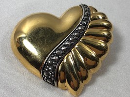 Vtg Mid Century Two Tone Large Heart Pin Brooch - $19.01