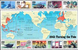 1993 29c World War II, Turning the Tide, Souvenir Sheet of 10 Scott 2765 Mint NH - $7.49