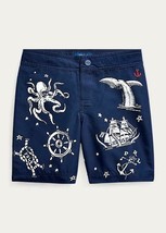 Polo Ralph Lauren FRENCH NAVY Big Boys Nautical-Print Swim Trunks, US Small - $27.62