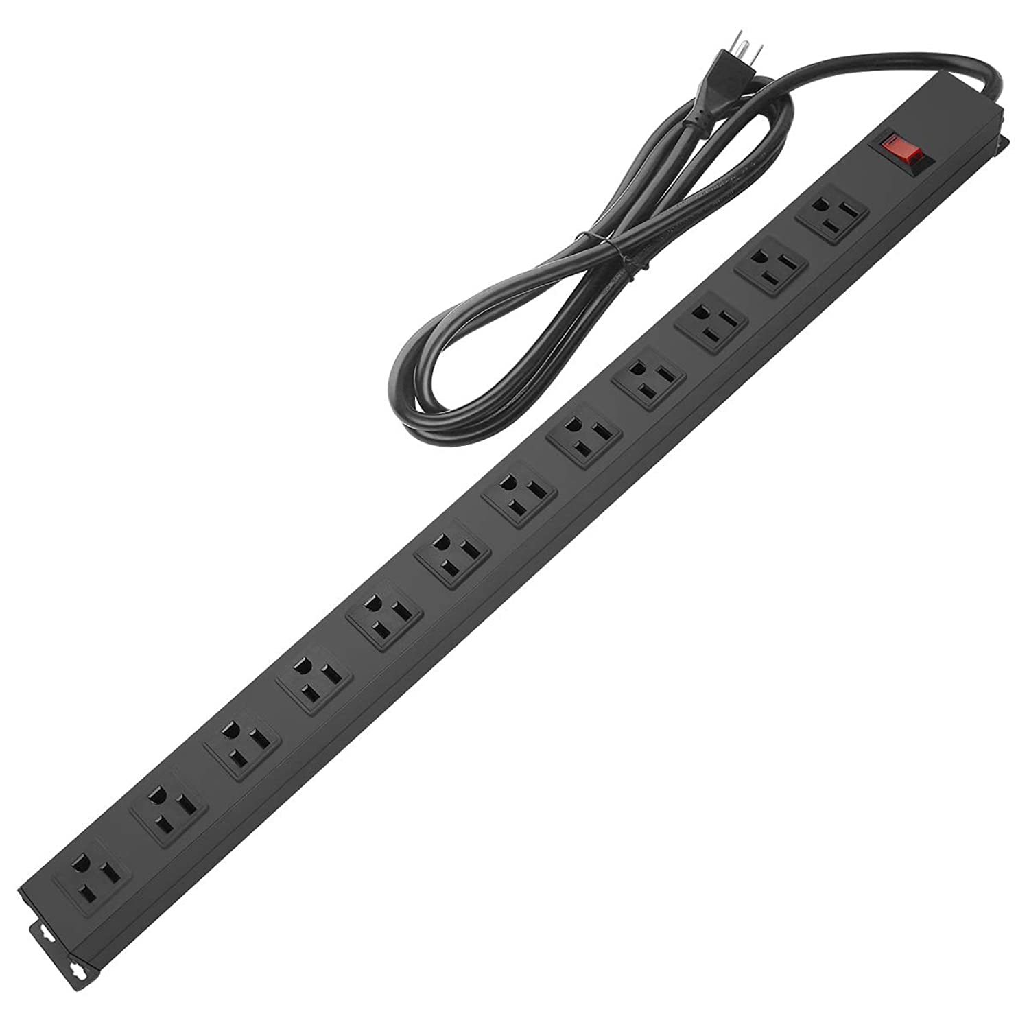 Metal Wall Mount Power Strip, Mountable Power Outlet With 12 Ac Outlets