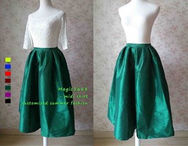 Dark Blue Glossy A Line Ruffle Skirt Women Taffeta High Waist Pleated Midi Skirt image 6