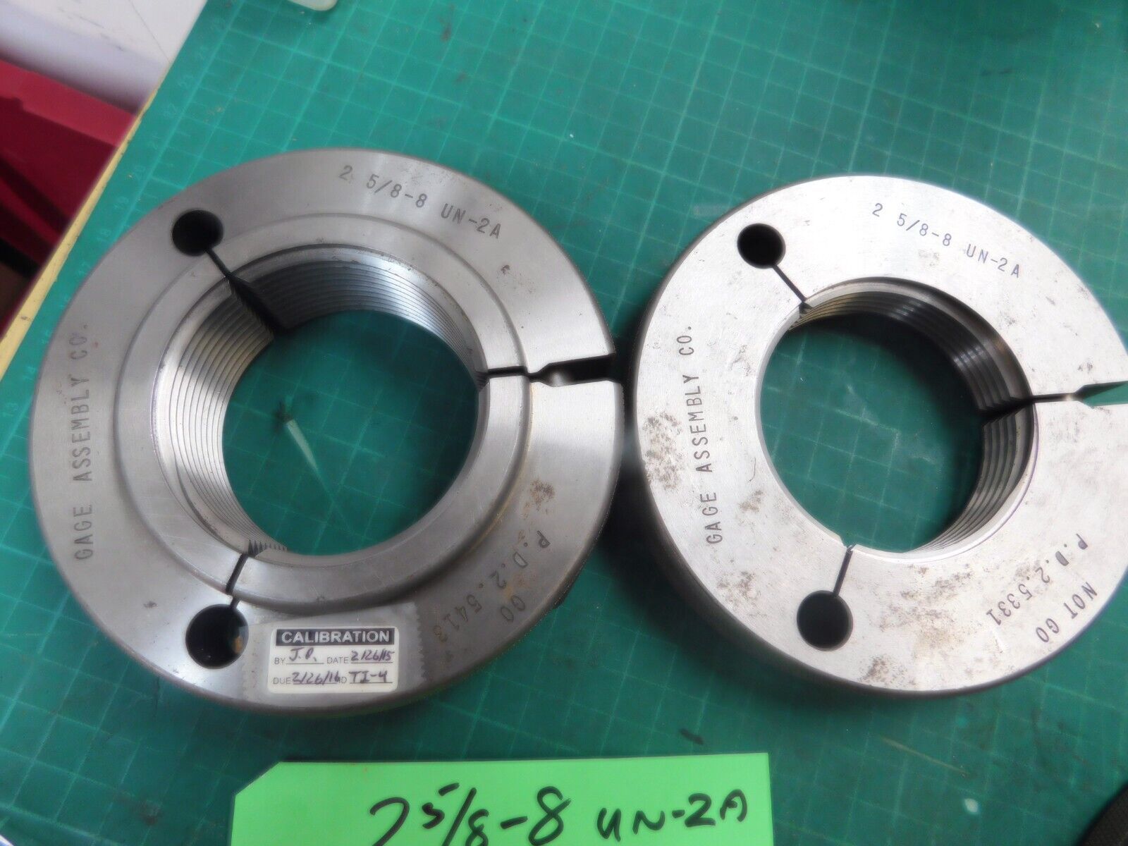 Gage Assembly Go & No Go Thread Ring Gage Set 25/8"8 UN2A