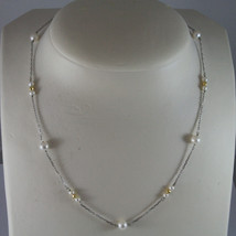 SOLID 18K WHITE GOLD NECKLACE WITH FRESHWATER WHITE PEARL AND YELLOW GOLD BALLS image 1