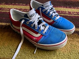 VANS youth sneakers colorblock sz 4 skater lace checkers red blue - $11.88