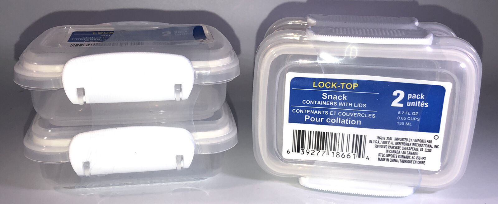Snack Containers W Locking Lids 5.25oz Ea-Get Two 2-packs(4 Total)White-SHIP24HR