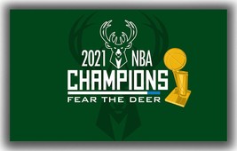 Milwaukee Bucks Basketball Champions 2021 Flag 90x150cm 3x5ft Fear the Deer - $12.95