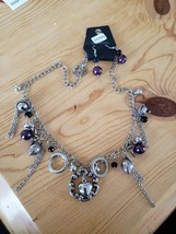 1090 Silver W/ Dark Purple Beads Necklace Set (New) - $8.58