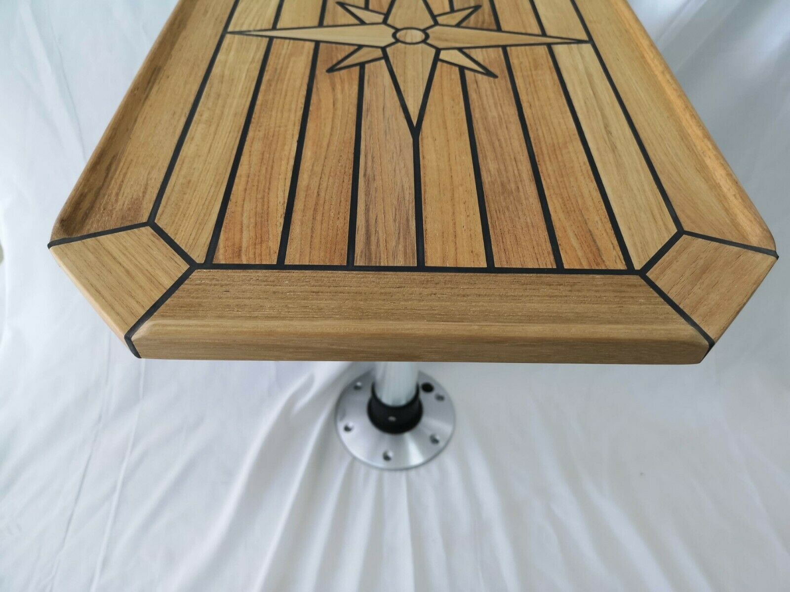 Marine Boat Yacht Teak Table Top with Nautic Star and Cut Corners 4