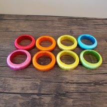 Colorful Napkin Rings, set of 8, Rainbow Thread Yarn Wrapped Napkin Holders image 1