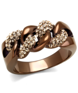 HCJ WOMEN'S COFFEE TONE STAINLESS STEEL CRYSTAL FASHION RING SIZE 10,11,12 - $16.99