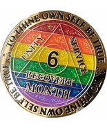 6 Month AA Medallion Reflex Rainbow Glitter and Gold Plated Sobriety Chip - $15.83