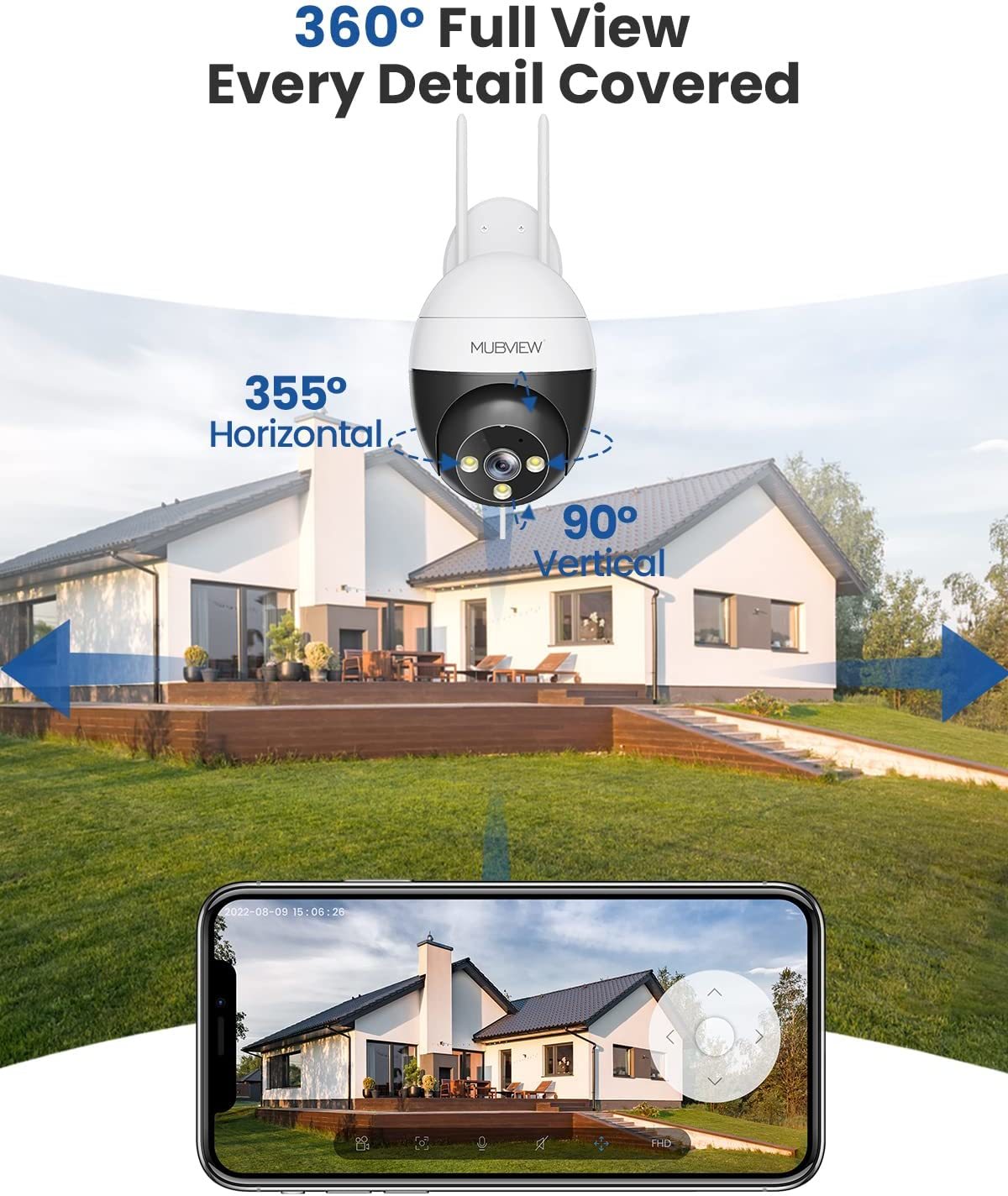 Mubview 2K Security Camera Outdoor, Security Cameras With 360°, Works