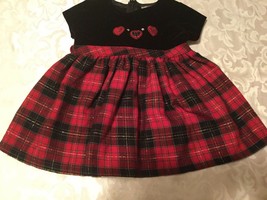 Size 12 mo Youngland dress black red plaid velour holiday girls - $12.99