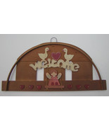 Vintage Rustic Wood Hanging Welcome Sign Ducks/Girl Swinging 18&quot; x 9&quot; Wa... - $14.99