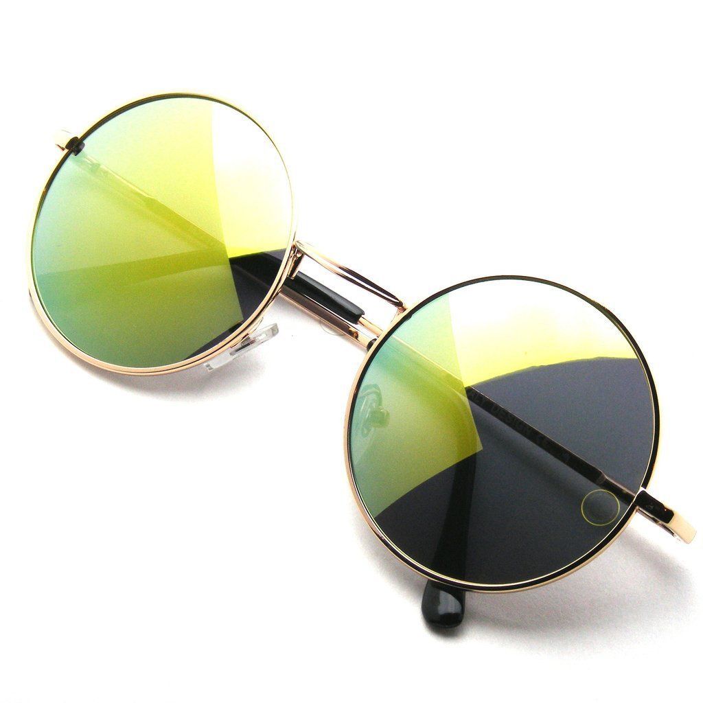 Unisex Womens Mens Mirror Mirrored Lens Round Glasses Steampunk Sunglasses Retro