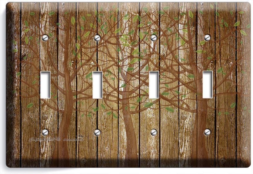 RUSTIC WOOD TREE OF LIFE ANTIQUE DESIGN 4 GANG LIGHT SWITCH PLATES BEDROOM DECOR