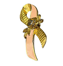 Vintage 1993 Avon Breast Cancer Pink Ribbon Brooch Pin Awareness Gold Tone - $25.00