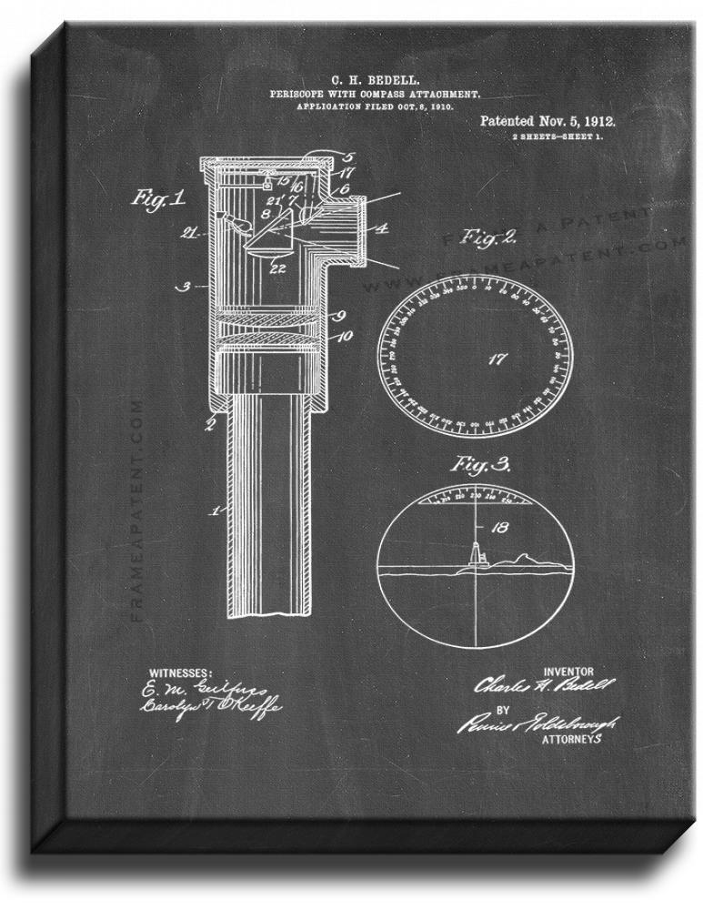 Periscope With Compass Attachment Patent Print Chalkboard on Canvas