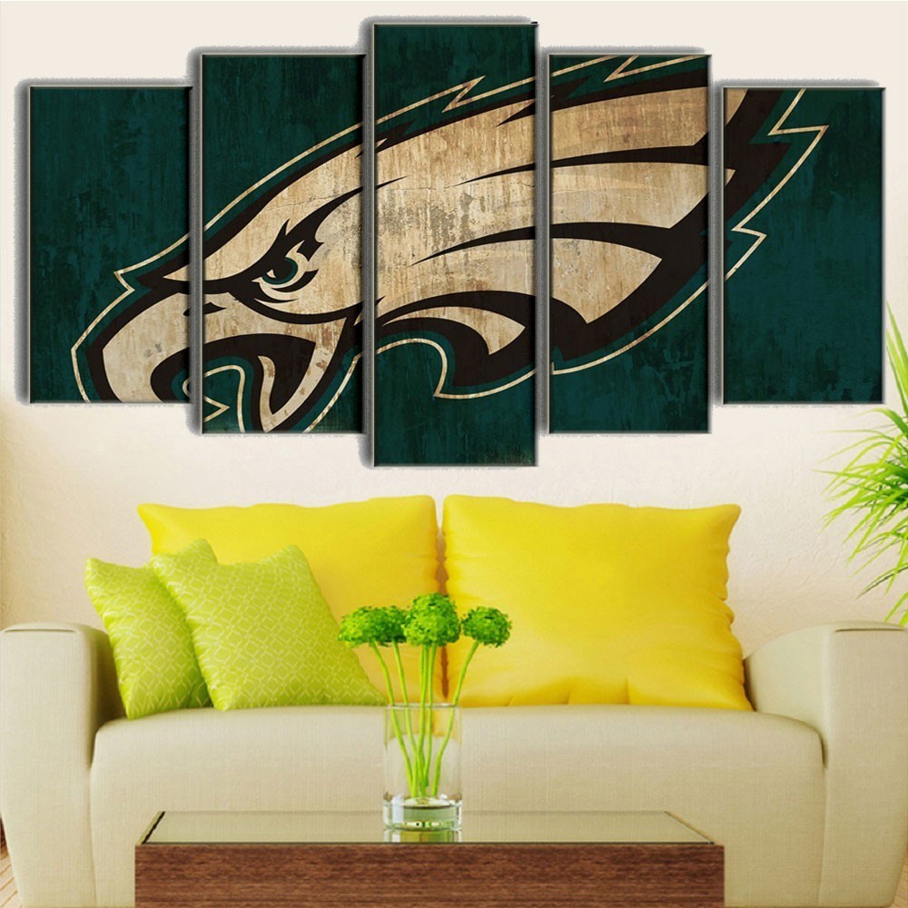 5 Piece Philadelphia Eagles Logo Rugby HD Printed Canvas Wall Art Home