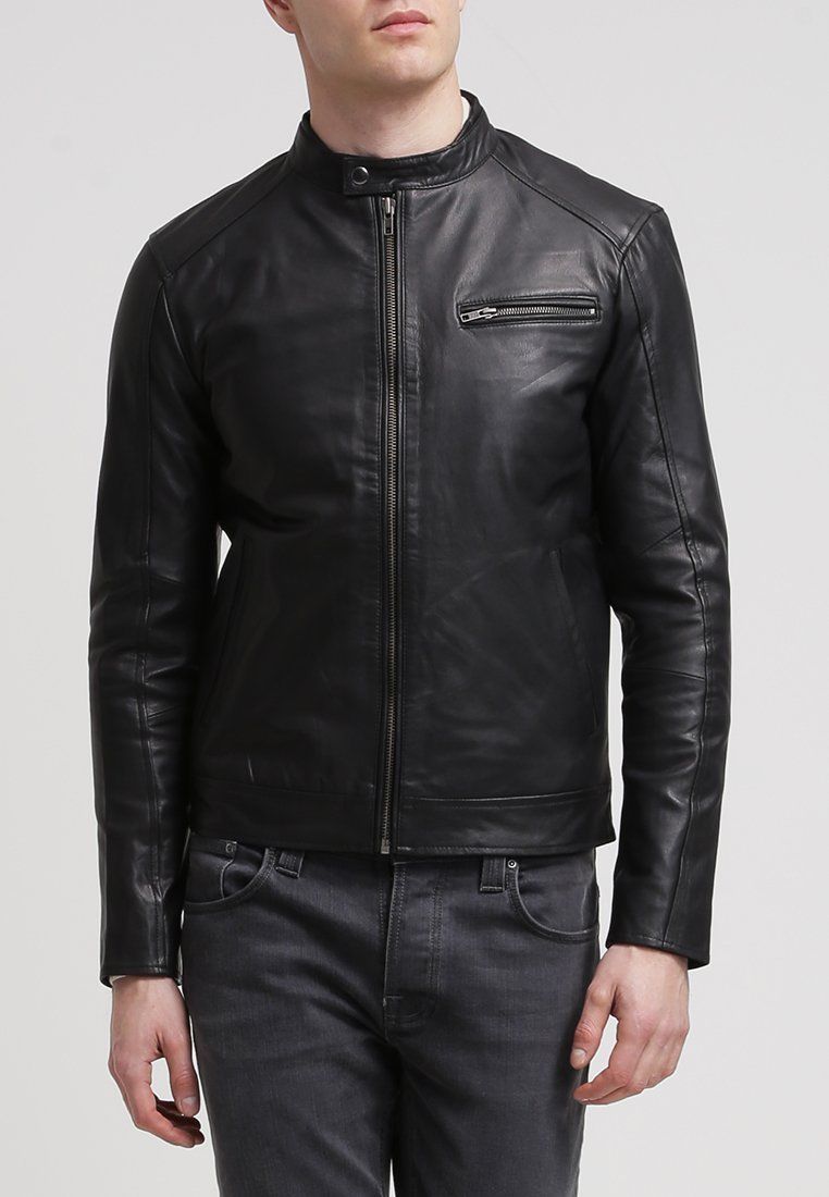Image of Genuine Black Leather Jacket New Men Slim fit Biker Motorcycle All Size