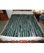 Crocheted HUNTER GREEN &amp; WHITE Acrylic BULKY LAP AFGHAN or THROW - 56&quot; x... - $30.00