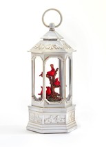 Cardinal Birds Water Lantern White LED Lights Up 10.23" High with Glitter Snow