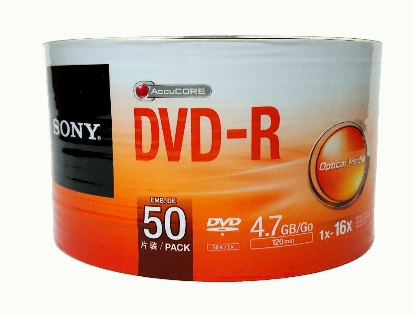 50 Pack Sony Blank DVDR DVDR Logo Branded 16X 4.7GB 120min Record