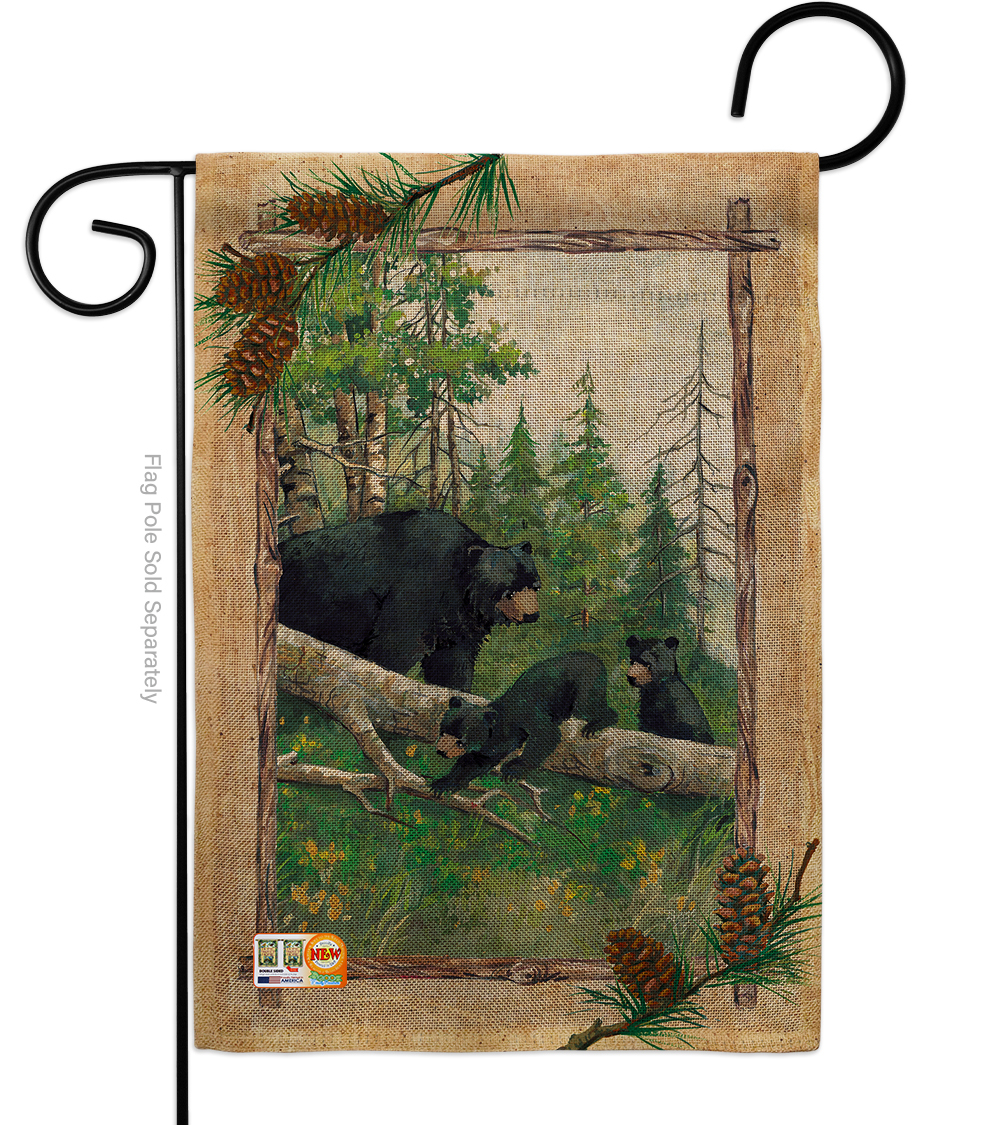 Black Bear & Cubs Burlap - Impressions Decorative Garden Flag G160043