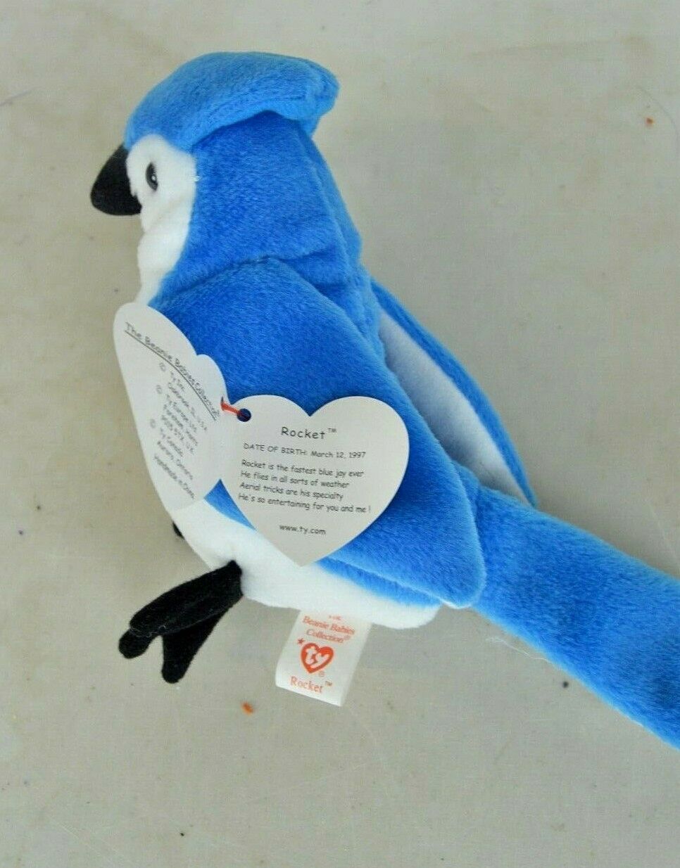 Rare TY Beanie Baby Rocket the Blue Jay Bird 1997 w Tag Errors Retired