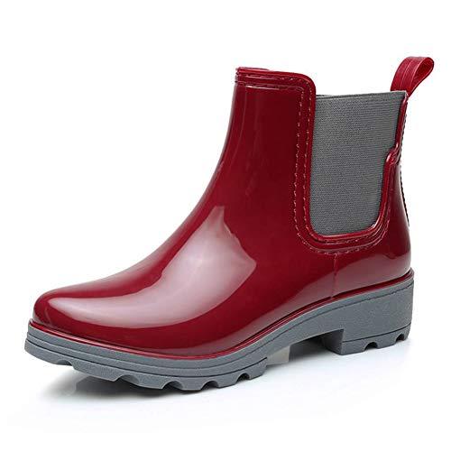 Women's Short Ankle Rain Boots Waterproof Rubber Chelsea Booties Red ...