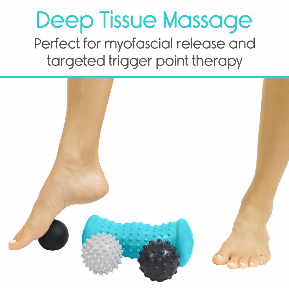 Vive Massage Ball Set (4 Piece)-Foot Pain Hot Cold Therapy Kit-PT Spike Massager