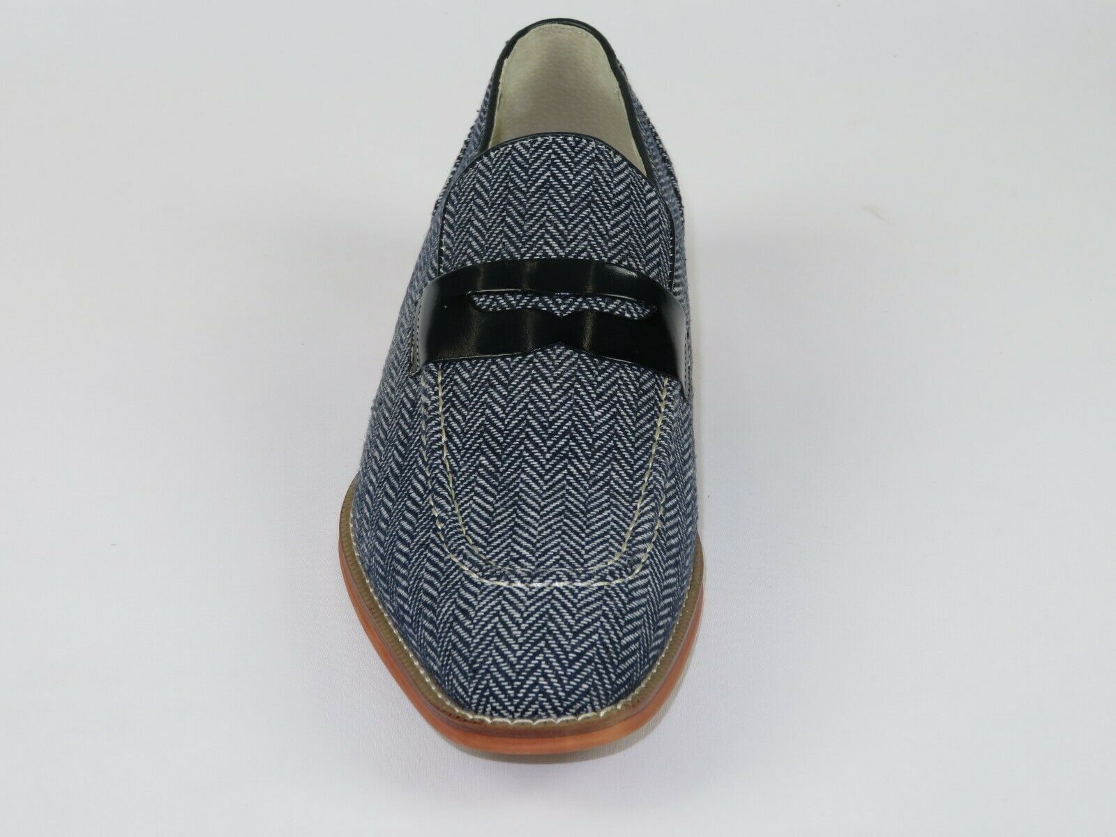 Mens GIOVANNI Leather Herringbone Tweed Fabric Slip On European IKE