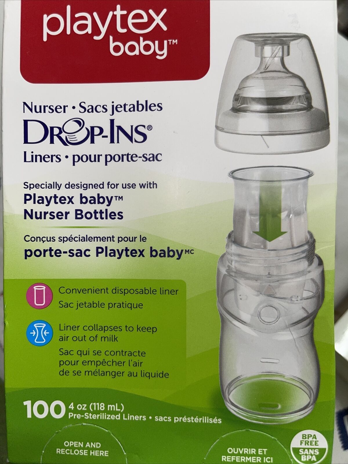 2 NEW 4oz GERBER DISPOSABLE DROP-IN STYLE Nurser BABY Bottles Latex Nipples VTG 