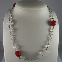 .925 SILVER RHODIUM NECKLACE WITH FUCHSIA AGATE AND TRANSPARENT CRYSTALS - $81.20